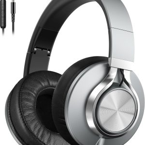 AILIHEN C90 Wired Headphones with Microphone Volume Control, Noise Reduction Foldable Comfortable Over Ear Headphones Wired Durable Nylon 3.5mm Jacket for Tablet/Chromebook/Computer/Adult/Teens(Grey)