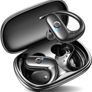 kurdene Wireless Earbuds Bluetooth Headphones Sport,Over Ear Buds with Deep Bass Sound,60Hrs Playtime Earphones Redesigned Comfort Fit with Earhooks for Running,Meeting,Workout-Black