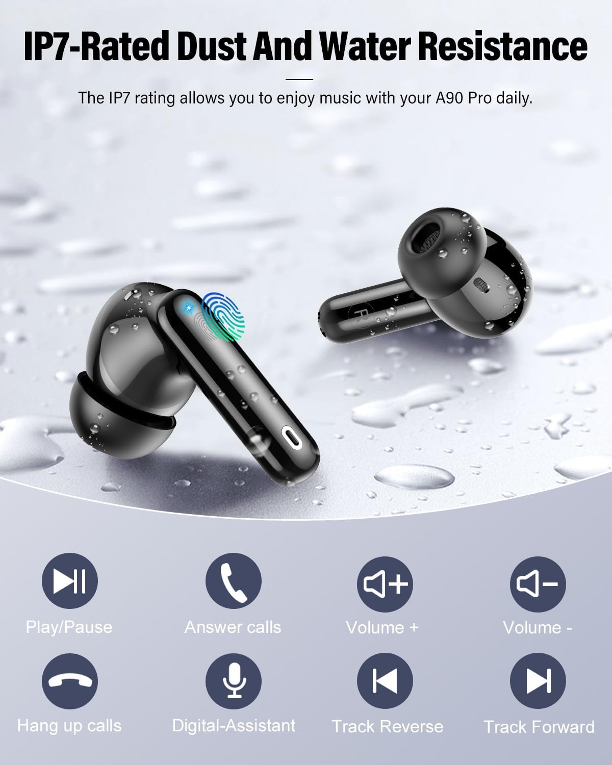 Wireless Earbuds, Sports Bluetooth Headphones, 80Hrs Playtime Ear Buds with LED Power Display, Noise Canceling Headset, IPX7 Waterproof Earphones for Workout/Running(Black) - Image 7